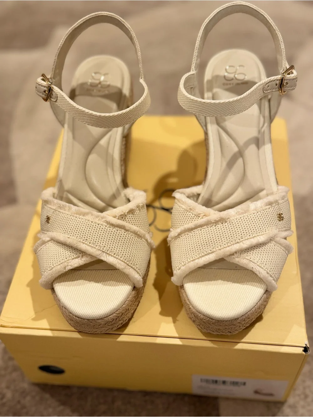 Wedge Espadrille Sandals with Ankle Strap in Cream
